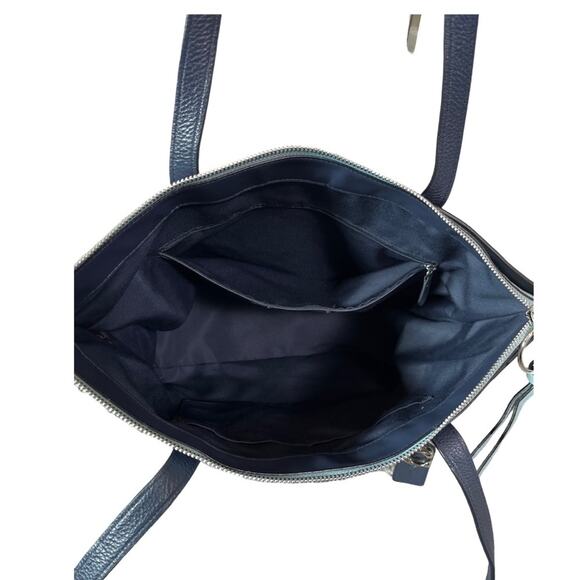 Coach May Navy Blue Pebbled Leather Tote Shoulder Bag Two Tone Light Blue Trim - Picture 8 of 15